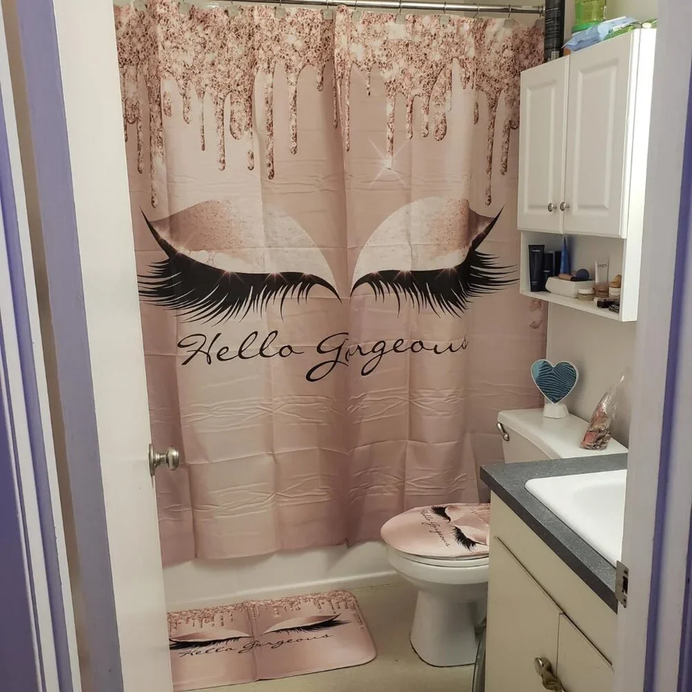 4PCS pretty eyelash shower curtain set